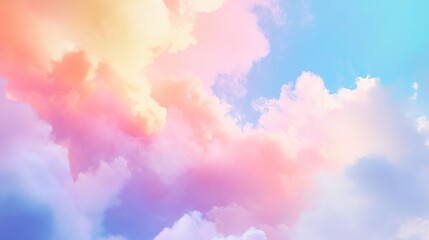 A vibrant and colorful cloud splash, showcasing a dynamic blend of hues that create a stunning visual effect. The design features swirling clouds in various shades, including pink, blue, yellow, 