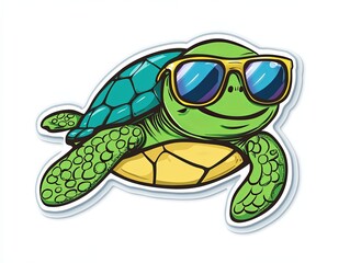 Fototapeta premium A cartoon turtle with sunglasses.