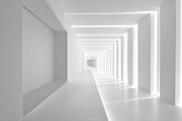 Obraz premium Minimalist White Corridor with Bright Lights and Geometric Shapes