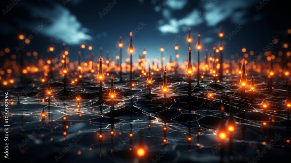 Wall mural a computer generated image of a field of glowing lights