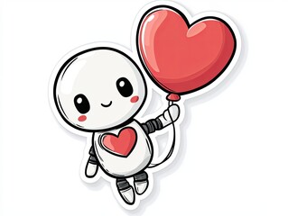 Fototapeta premium A cute, cartoon robot with a heart shaped balloon, isolated on a white background.