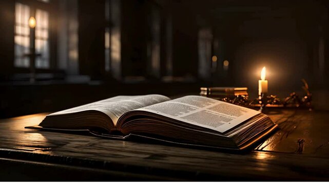 old book with candle