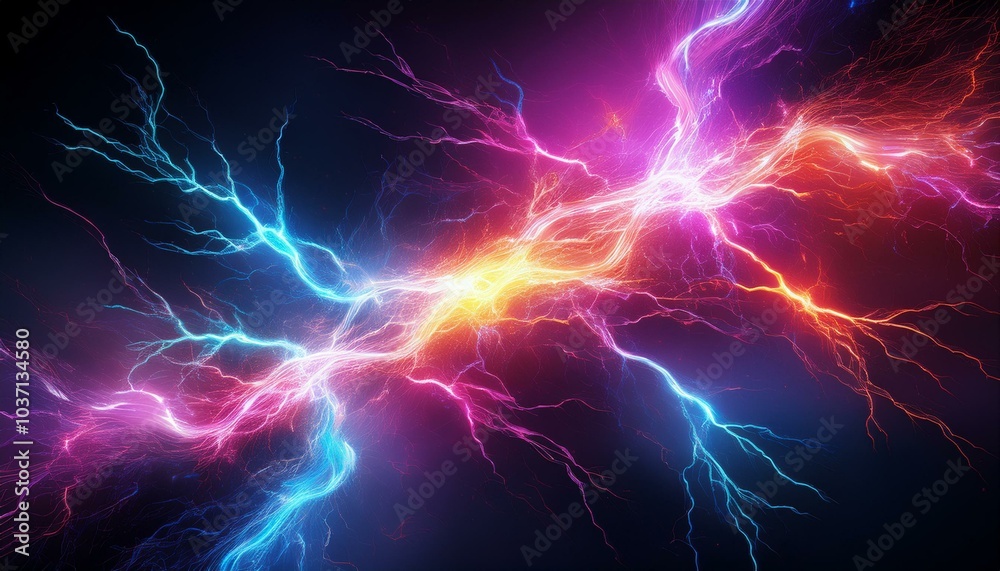 Fototapete vividly colored 3d rendering of a lightning strike creates a striking visual element, showcasing dyn