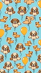 Seamless Pattern of Dog Puppy Balloon