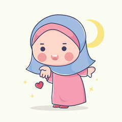 Vector Illustration Of Charming Muslim Girl Character in hijab.  Cartoon vector illustration isolated with adorable pose