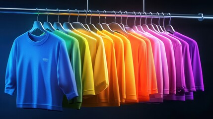 Fototapeta premium Busy department store interior, shoppers picking clothes, vibrant lights and colors,