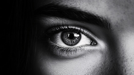 close-up of a human eye in black and white