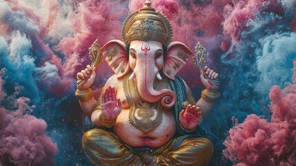 Fototapeta premium Ganesha statue with smoke
