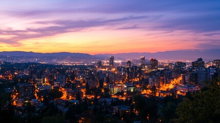 Fototapeta premium A cityscape at dusk with energy-efficient LED streetlights, showcasing sustainable urban infrastructure