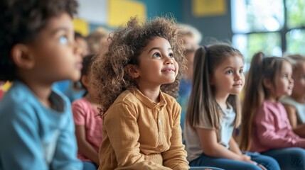 Obraz premium A classroom of diverse students learning about global sustainability challenges, fostering early education on social issues