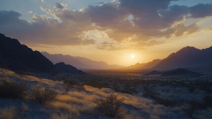 Fototapeta premium Golden Sunset Over Mountain Range