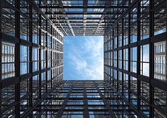 Obraz premium A view of blue sky through windows