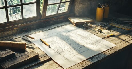 Architectural Blueprints. AI generated illustration.