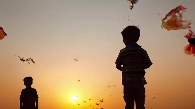 Colorful kites soaring high above sky on holiday composition
