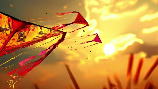 Colorful kites soaring high above sky on holiday composition
