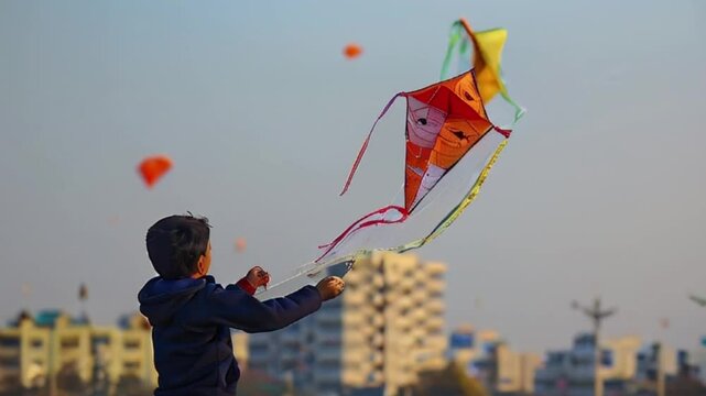 Colorful kites soaring high above sky on holiday composition