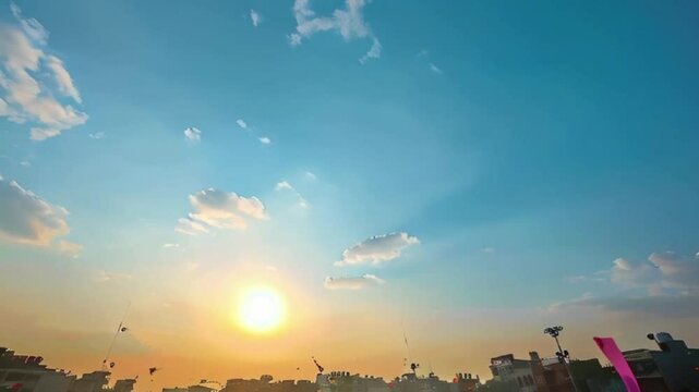 Colorful kites soaring high above sky on holiday composition