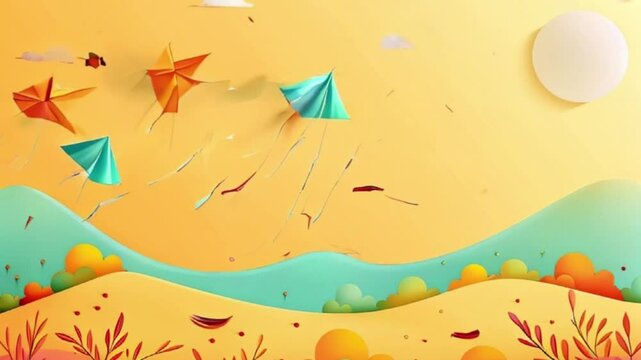 Colorful kites soaring high above sky on holiday composition