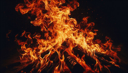 Vibrant Flames Dance in Dark Background