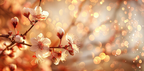 Fototapeta premium cherry blossoms in the sunlight with bokeh bokeh backgrounds copy space