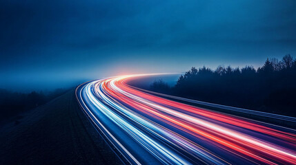 long exposure light trails on a highway at night