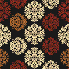 Vintage retro pattern with symmetrical grunge texture in linocut style vector