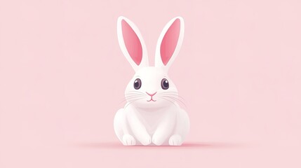 Obraz premium A cute rabbit illustrated in a 2D flat design, featuring a real animal representation with simple colors. This full-body cartoon showcases a friendly and approachable character