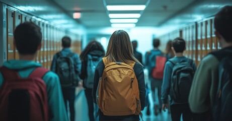 Bustling High School Hallway. AI generated illustration.