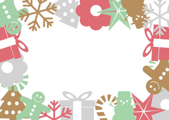 Illustrative background with colorful Christmas designs. With copy space for tekst in the middle.