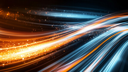 Obraz premium Dark blue abstract background with flowing light trails and motion blur 