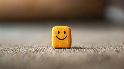 smiley face plush toy on fabric