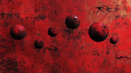 Artistic red spheres scattered across a textured red background, offering a rich, bold visual for abstract design projects.
