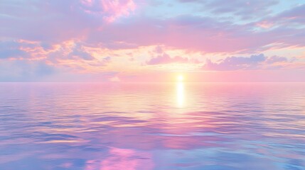 Fototapeta premium 104. A breathtaking view of a sunrise over a calm ocean, with soft pastel colors reflecting on the water