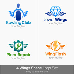 Wings Shape Logo Template Set. Good for Business, Agency, Community and Organization