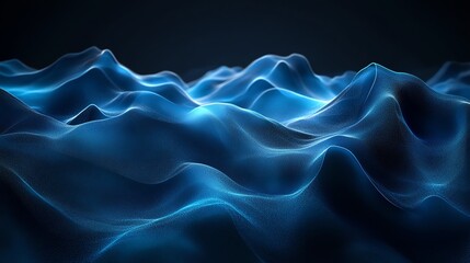 Obraz premium Abstract blue wave pattern with glowing effects on a dark background.