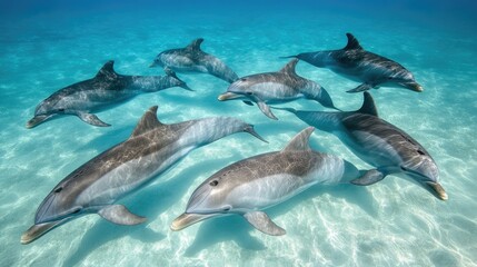 Obraz premium Playful Dolphins Swimming in Clear Blue Water