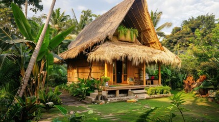 Tropical Bamboo Hut in Lush Jungle