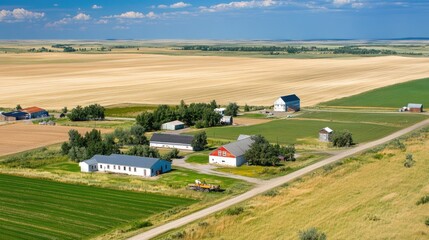 Fototapeta premium Aerial View of Rural Farm Landscape in Summer