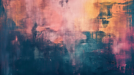 Abstract gradient painting with soft pink, orange, and dark blue hues