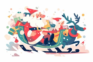 Naklejka premium Santa and elf flying