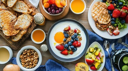 Yogurt for Breakfast High angle view of breakfast on the table