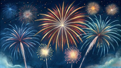 hand drawn fireworks. happy new year concept