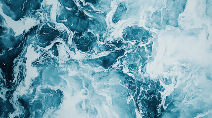 Fototapeta premium A mesmerizing abstract representation of ocean waves, showcasing vibrant shades of blue and white foam against a textured backdrop.