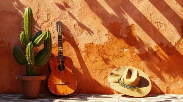 Acoustic Guitar and Cowboy Hat