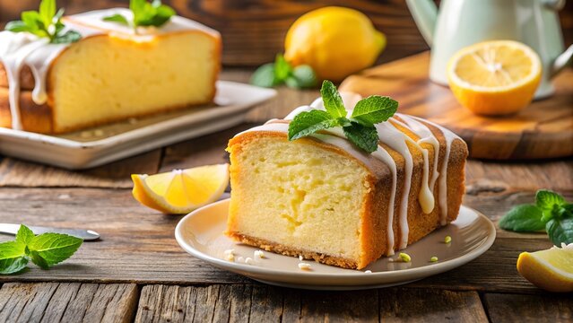 lemon pound cake with wooden table