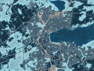 Painterly Style City Map of Barrie Ontario, Canada in a Blue Color Scheme.