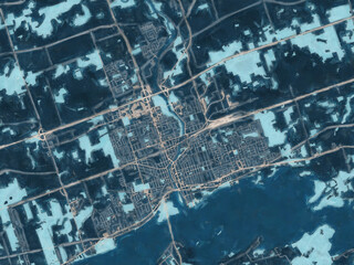 Painterly Style City Map of Belleville Ontario, Canada in a Blue Color Scheme.
