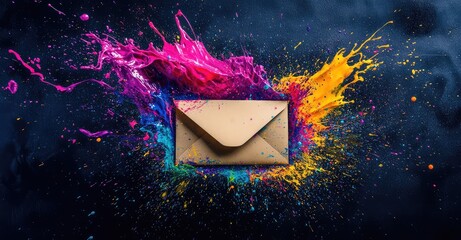 Vibrant Paint Explosion from Envelope. AI generated illustration.