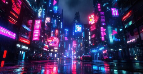 Futuristic Cyberpunk City at Night. AI generated illustration.