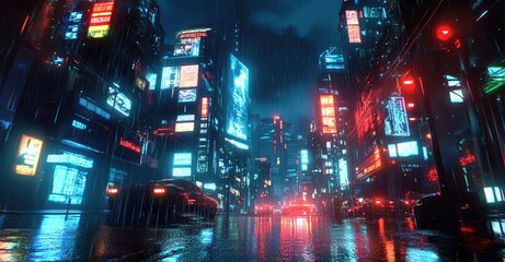 Futuristic Cyberpunk City at Night. AI generated illustration.
